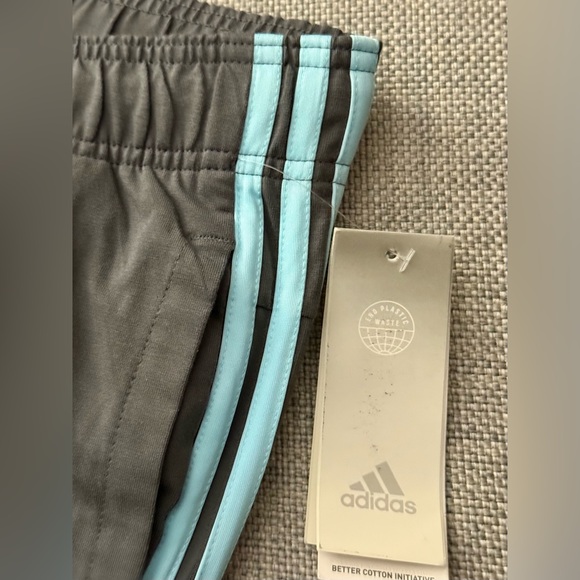 ADIDAS TRACK JOGGERS GREY WITH TURQUOISE TRIPLE STRIPE - Picture 7 of 15